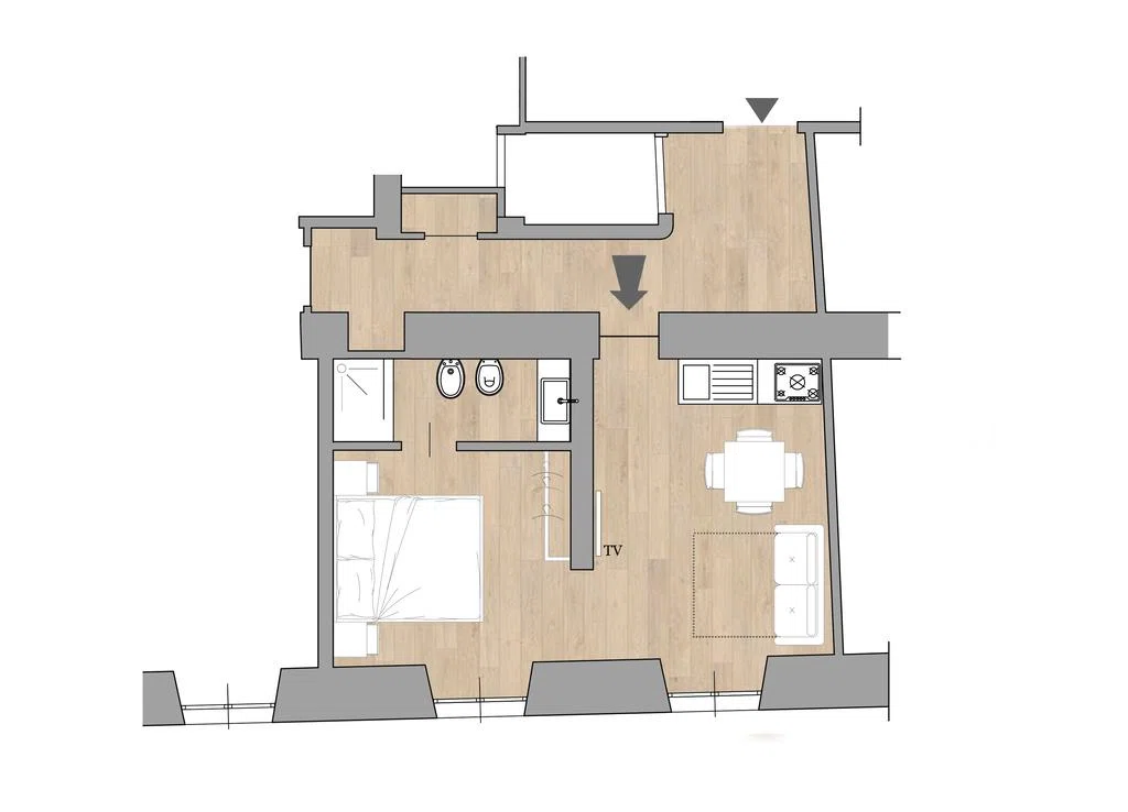 Grundriss Apartment A Genovapartments – 27 m²