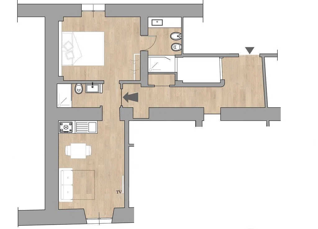 Grundriss Apartment B Genovapartments – 34 m²